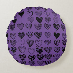 Adorable Black Heart Scribble Drawing Round Pillow