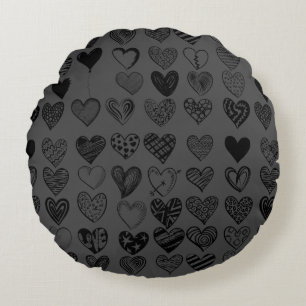 Adorable Black Heart Scribble Drawing Round Pillow