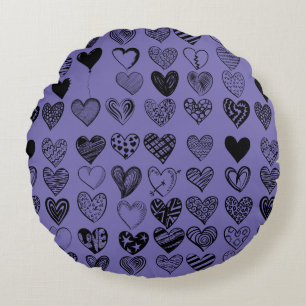 Adorable Black Heart Scribble Drawing Round Pillow