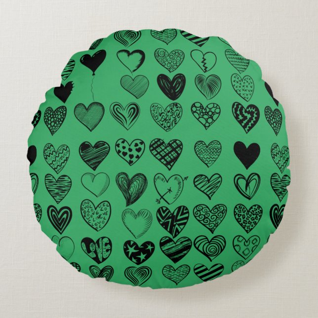 Adorable Black Heart Scribble Drawing Round Pillow (Front)