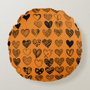 Adorable Black Heart Scribble Drawing Round Pillow