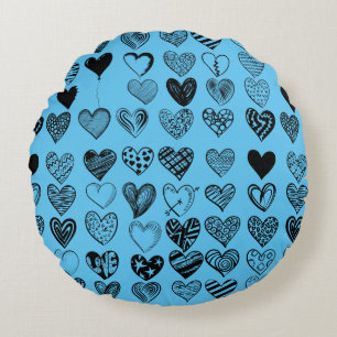 Adorable Black Heart Scribble Drawing Round Pillow