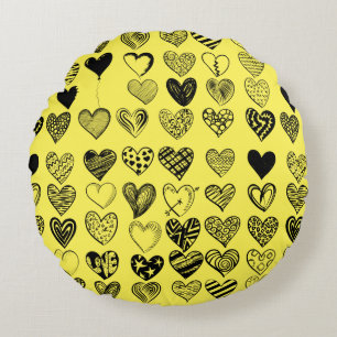Adorable Black Heart Scribble Drawing Round Pillow