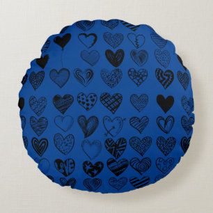 Adorable Black Heart Scribble Drawing Round Pillow