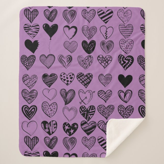 Adorable Black Heart Scribble Drawing Sherpa Blank Sherpa Blanket (Front)