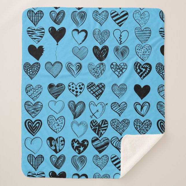 Adorable Black Heart Scribble Drawing Sherpa Blanket (Front)