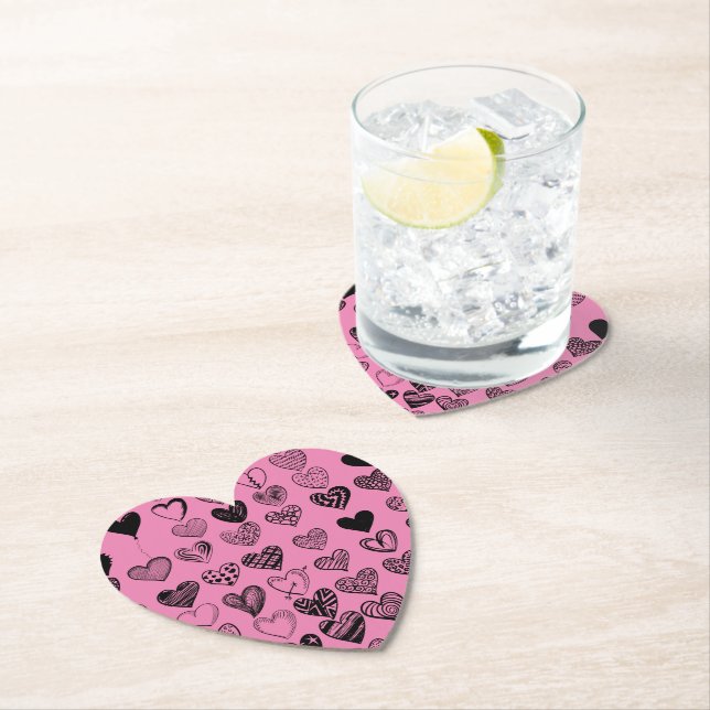Adorable Black Heart Scribble Drawing Square Paper Paper Coaster (Insitu)
