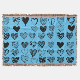 Adorable Black Heart Scribble Drawing Throw Blanke