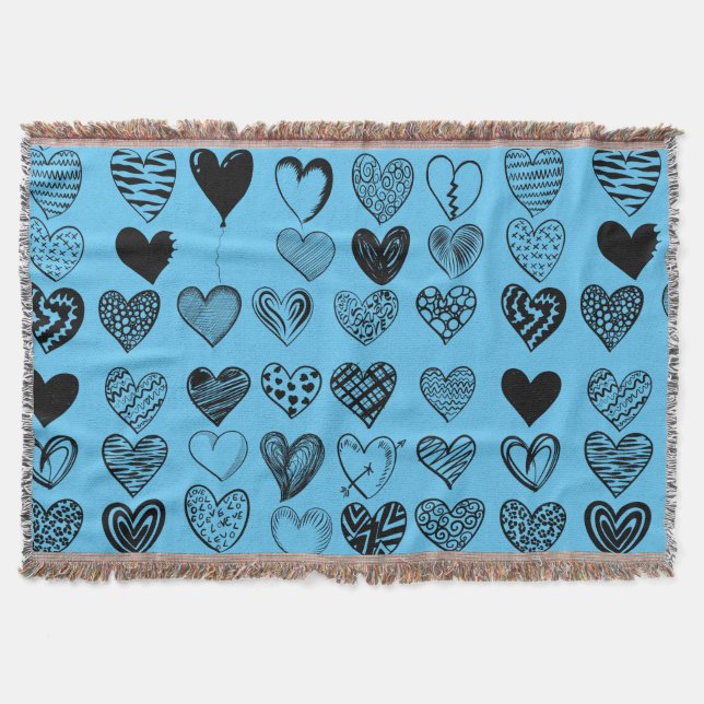 Adorable Black Heart Scribble Drawing Throw Blanke (Front)