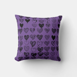 Adorable Black Heart Scribble Drawing Throw Pillow