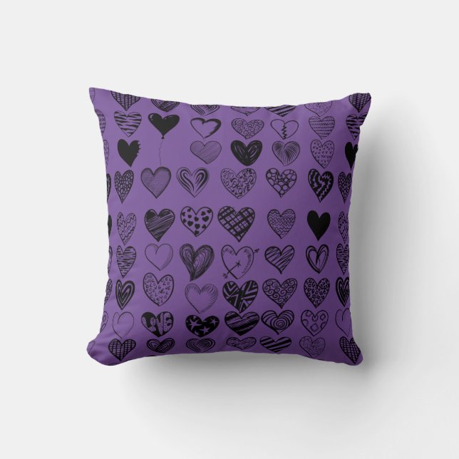 Adorable Black Heart Scribble Drawing Throw Pillow (Front)