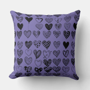 Adorable Black Heart Scribble Drawing Throw Pillow