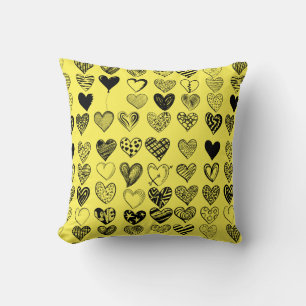 Adorable Black Heart Scribble Drawing Throw Pillow