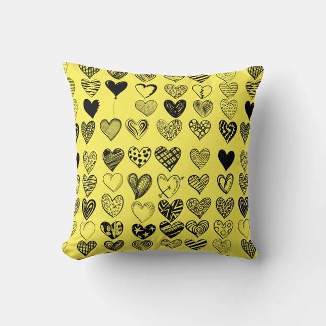 Adorable Black Heart Scribble Drawing Throw Pillow (Front)