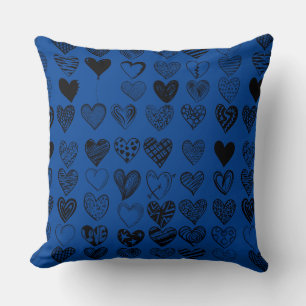 Adorable Black Heart Scribble Drawing Throw Pillow