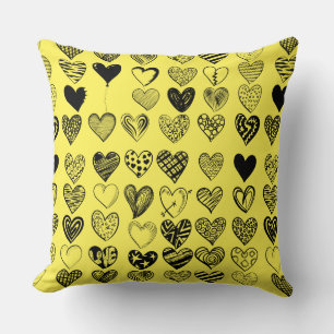 Adorable Black Heart Scribble Drawing Throw Pillow