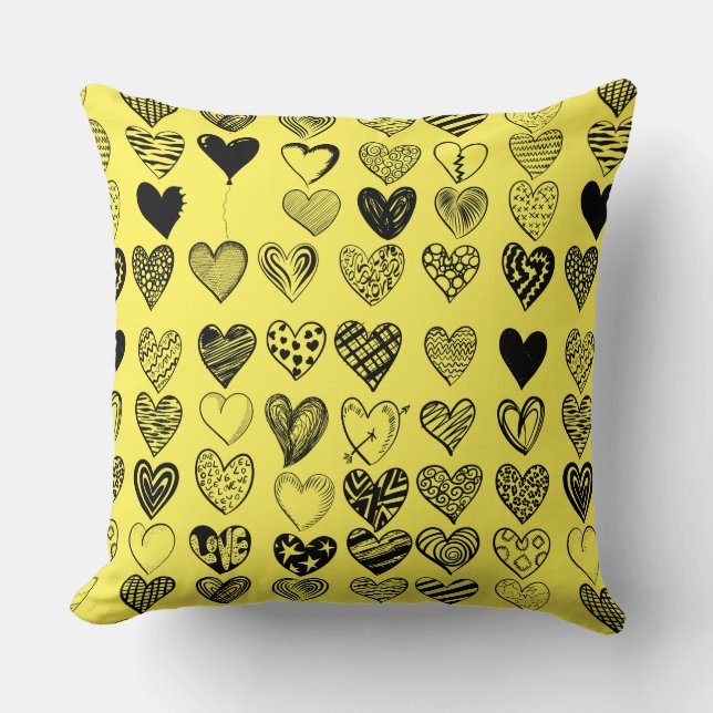 Adorable Black Heart Scribble Drawing Throw Pillow (Front)