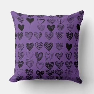 Adorable Black Heart Scribble Drawing Throw Pillow