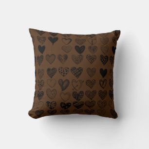 Adorable Black Heart Scribble Drawing Throw Pillow