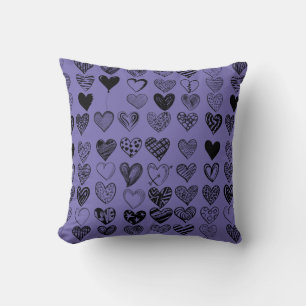 Adorable Black Heart Scribble Drawing Throw Pillow