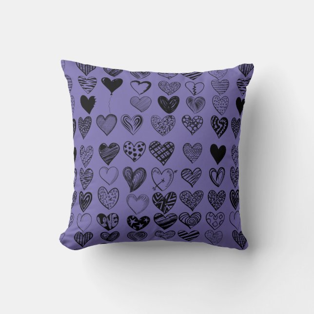 Adorable Black Heart Scribble Drawing Throw Pillow (Front)