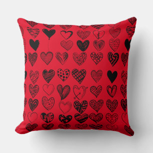 Adorable Black Heart Scribble Drawing Throw Pillow