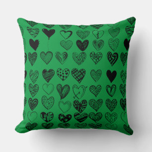 Adorable Black Heart Scribble Drawing Throw Pillow