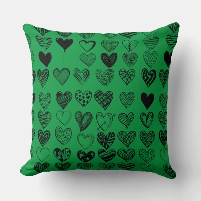 Adorable Black Heart Scribble Drawing Throw Pillow (Front)
