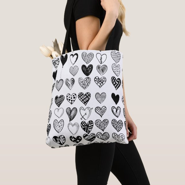 Adorable Black Heart Scribble Drawing Tote Bag (Close Up)