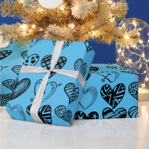 Adorable Black Heart Scribble Drawing Wrapping Pap Paper