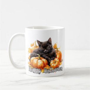 Adorable Black Kitty Cat Napping Coffee Mug