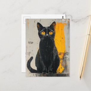 adorable black kitty grunge postcard