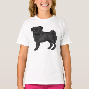 Adorable Black Pug Dog Breed Design Illustration T-Shirt