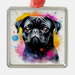 ADORABLE BLACK PUG PUPPY DOG METAL ORNAMENT