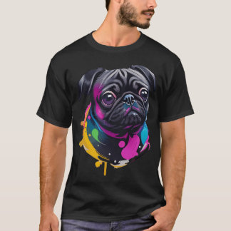 Adorable Black Pug Watercolor Art - Playful Drips  T-Shirt