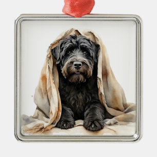 ADORABLE BLACK RUSSIAN TERRIER DOG METAL ORNAMENT