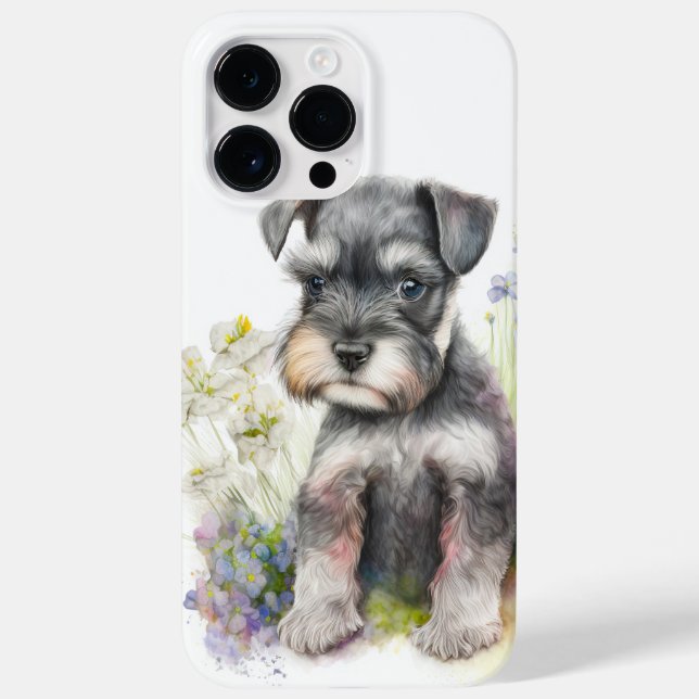 ADORABLE BLACK SILVER WATERCOLOR SCHNAUZER PUPPY Case-Mate iPhone CASE (Back)