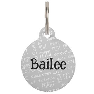Adorable Black White Dog Words Pet ID Tag