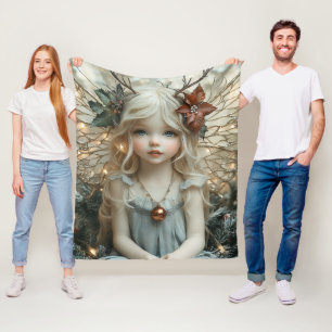 Adorable Blonde Fairy Gold Glitter Wings Lights Fleece Blanket