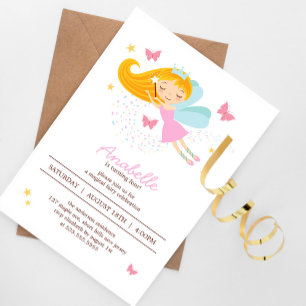 Adorable Blonde Fairy Princess Girl's Birthday Invitation