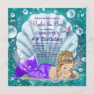 Adorable Blonde Mermaid Under the Sea Birthday Invitation