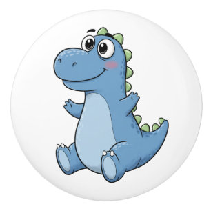 Adorable Blue Baby Cartoon Dinosaur Ceramic Knob