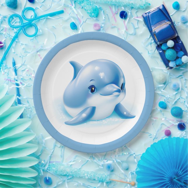 Adorable Blue Baby Dolphin Paper Plate (Party)