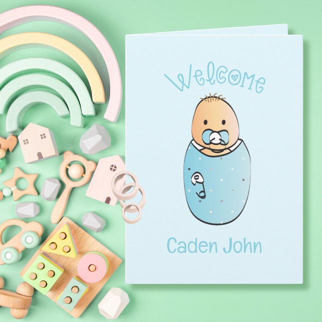 Adorable Blue Boy Sweet Keepsake Baby Shower Card (Creator Uploaded)