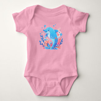 Adorable Blue Dolphin Baby Bodysuit