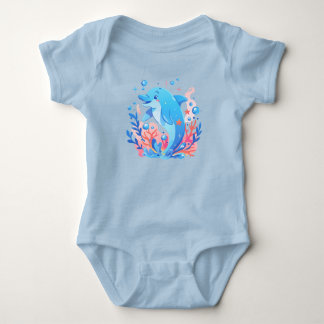 Adorable Blue Dolphin Baby Bodysuit