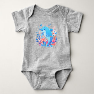 Adorable Blue Dolphin Baby Bodysuit
