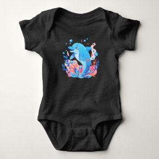 Adorable Blue Dolphin Baby Bodysuit