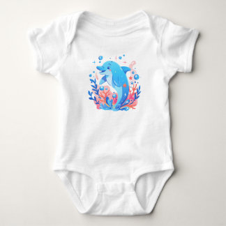 Adorable Blue Dolphin Baby Bodysuit