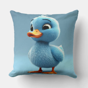 Adorable Blue Duckling With Fluffy Feathers Throw Pillow